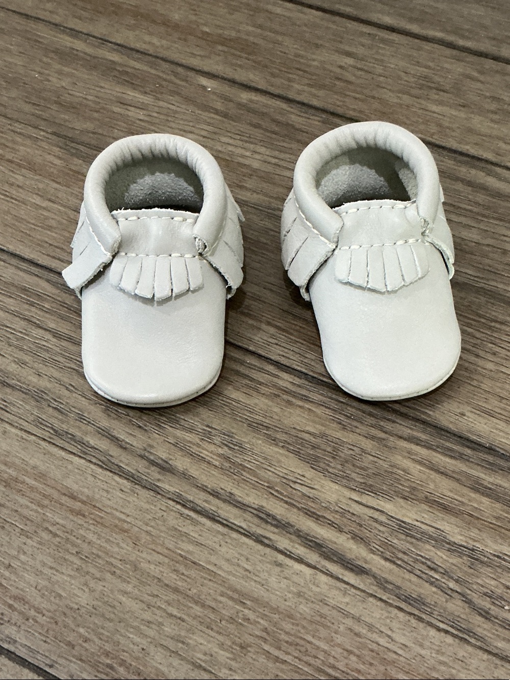 Freshly Picked Fringe Baby Moccasins, light gray